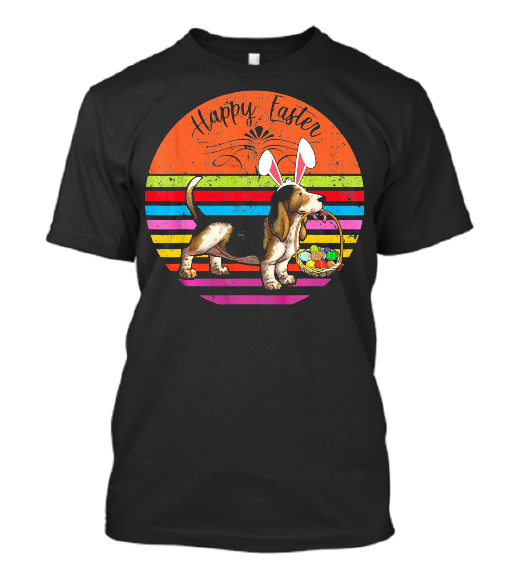 Vintage Basset Hound Dog Happy Easter Eggs T-Shirt