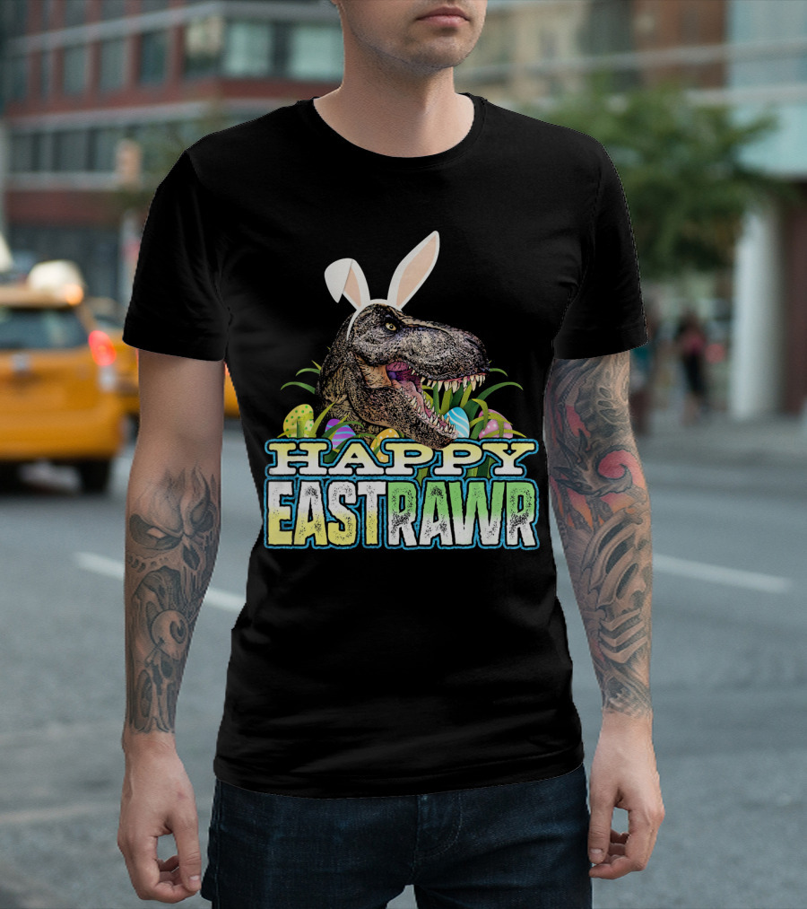 Happy Eastrawr Dinosaur Bunny Ears Easter Eggs T-Shirt