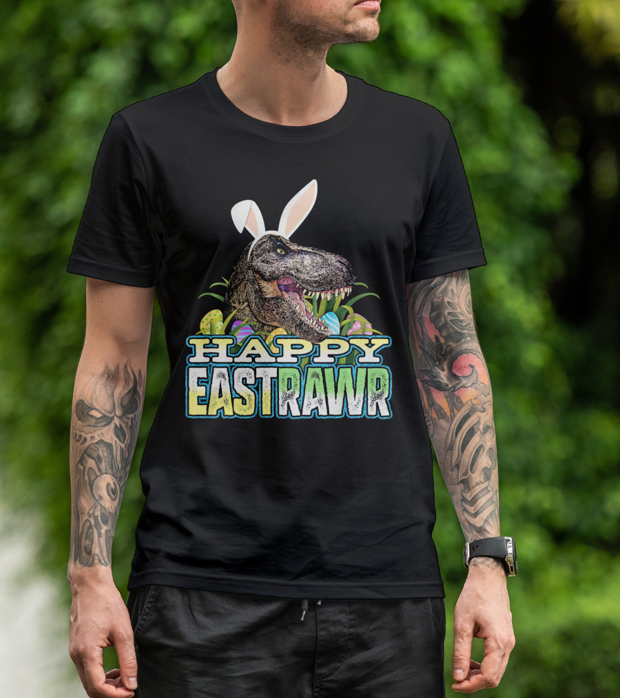 Happy Eastrawr Dinosaur Bunny Ears Easter Eggs T-Shirt