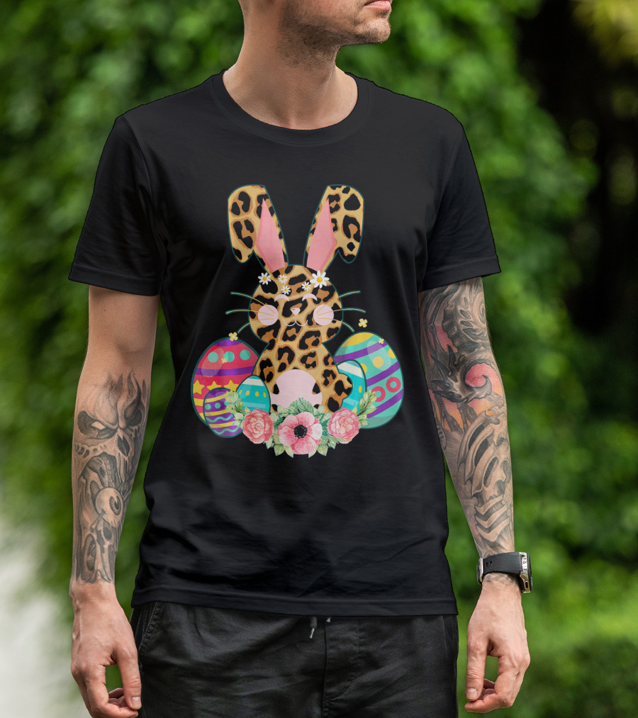 Bunny Leopard Print Floral Cute Easter Eggs T-Shirt