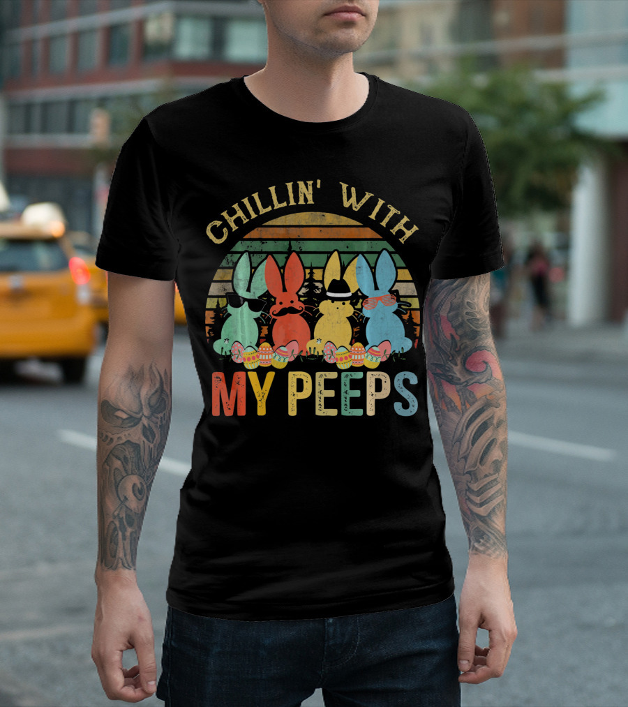 Chillin' With My Peeps Funny Vintage Easter T-Shirt