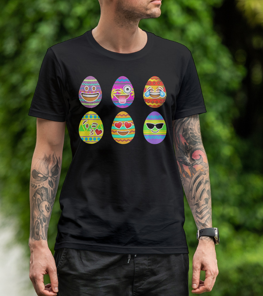 Funny Colorful Smiling Easter Eggs Emoji Faces T-Shirt