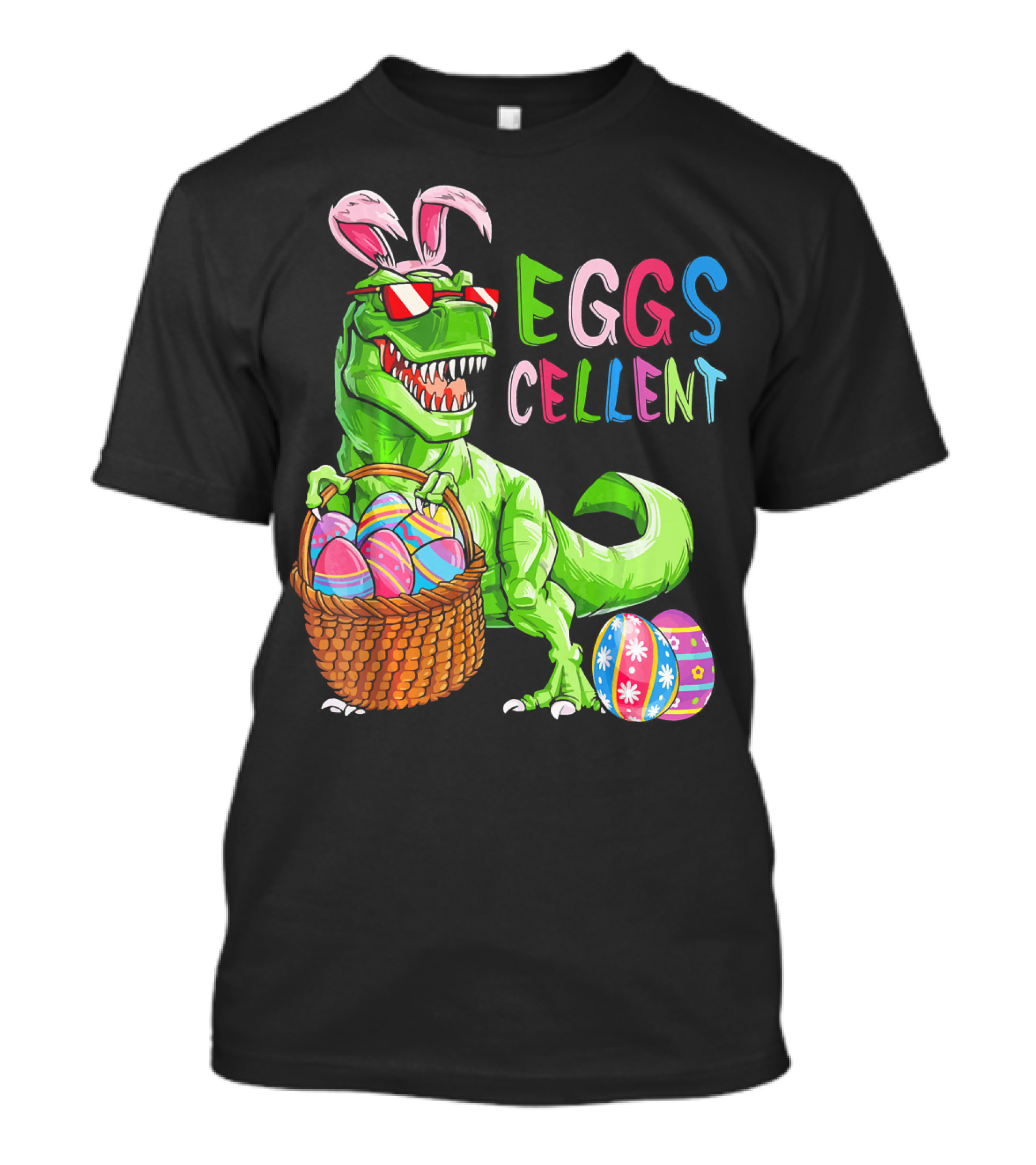 EGGS-cellent Green Dinosaur With Bunny Ears And Easter Eggs T-Shirt