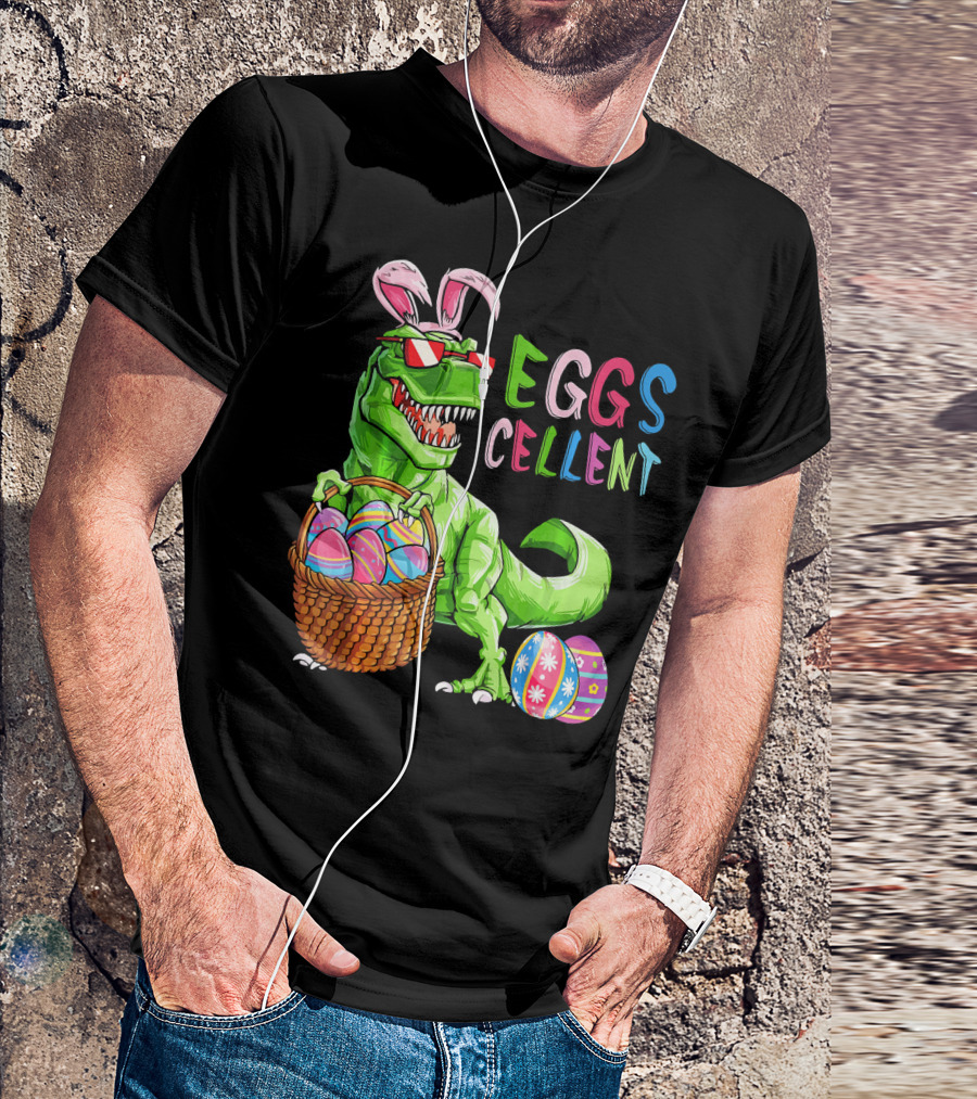 EGGS-cellent Green Dinosaur With Bunny Ears And Easter Eggs T-Shirt