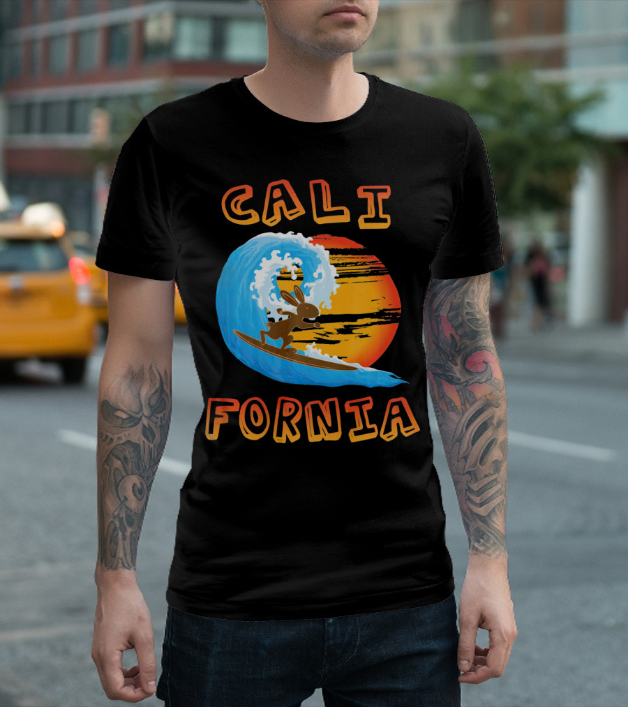 California Surfing Rabbit Easter Wave Sun T-Shirt