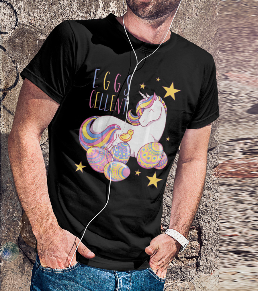 Eggs Cellent Easter Unicorn With Colorful Eggs And Stars T-Shirt