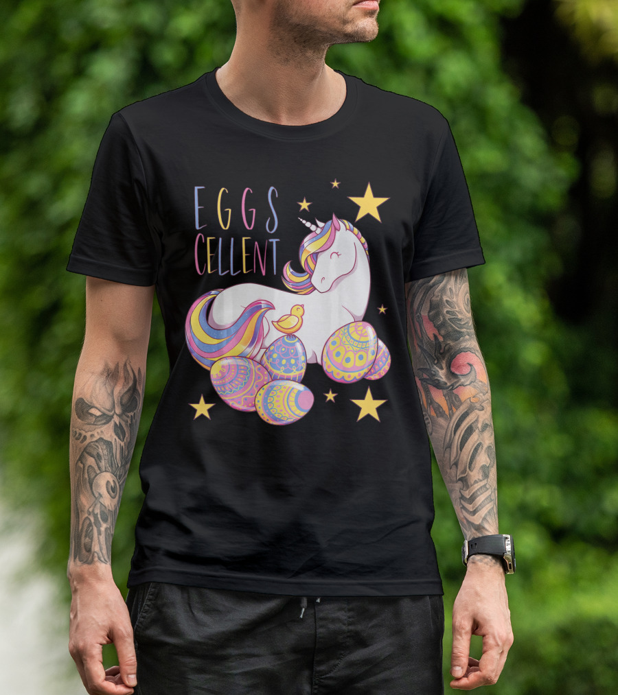 Eggs Cellent Easter Unicorn With Colorful Eggs And Stars T-Shirt