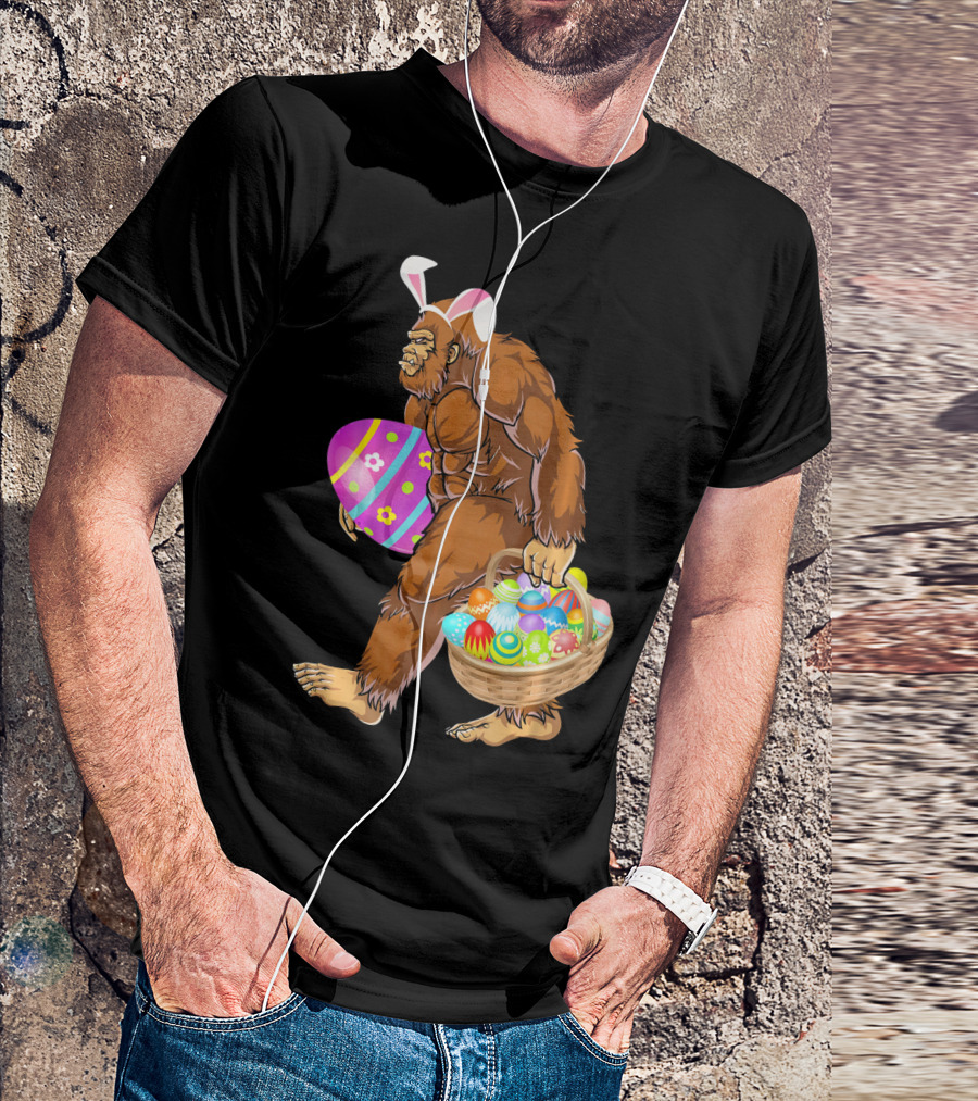 Bigfoot Easter Egg Hunt With Bunny Ears And Basket T-Shirt