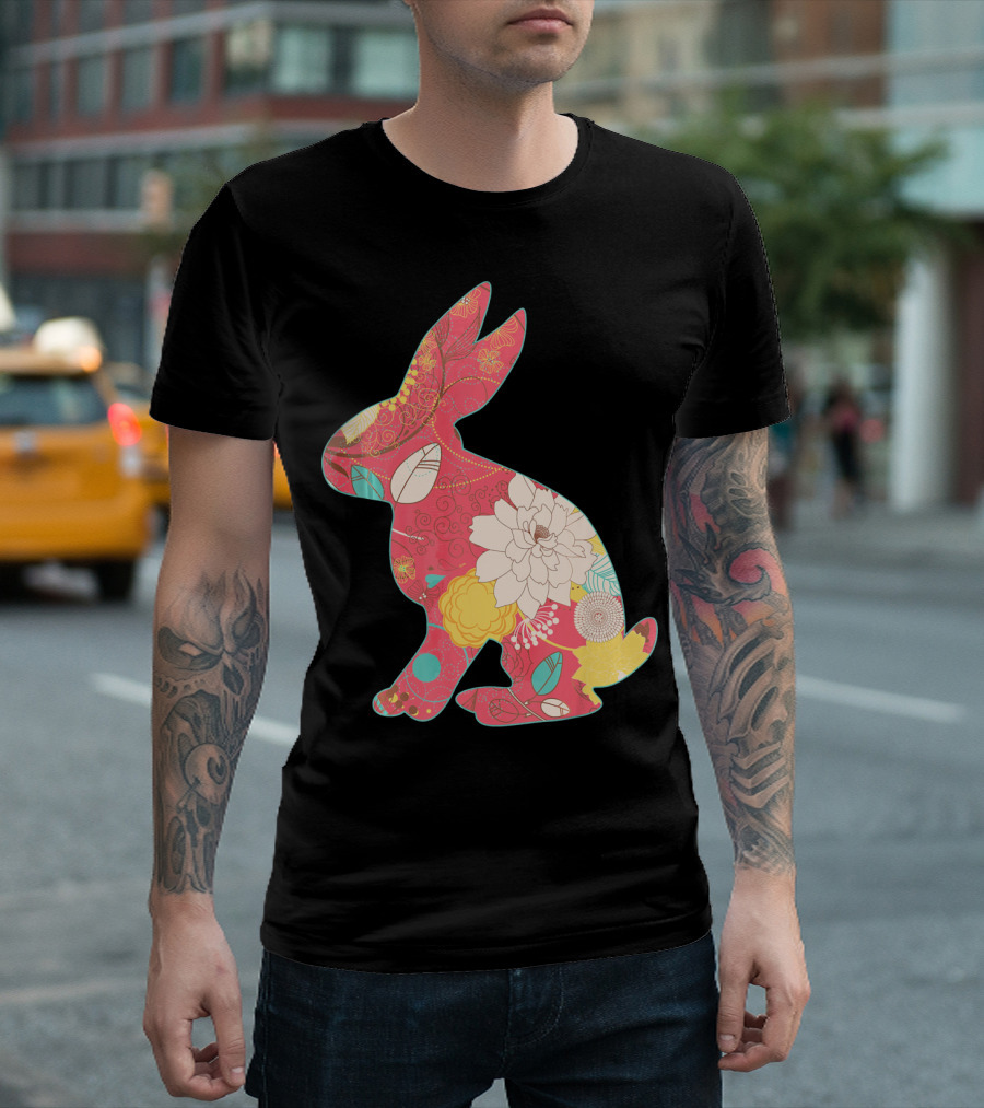 Retro Easter Bunny Vintage Floral T-Shirt