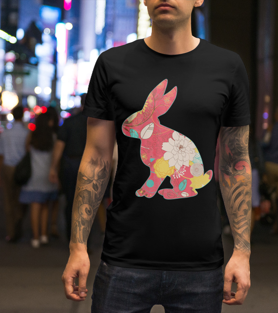 Retro Easter Bunny Vintage Floral T-Shirt