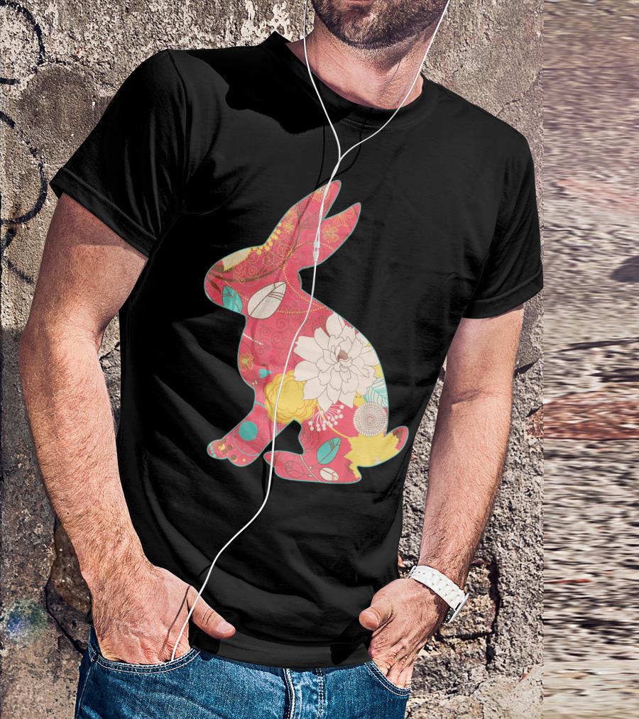 Retro Easter Bunny Vintage Floral T-Shirt