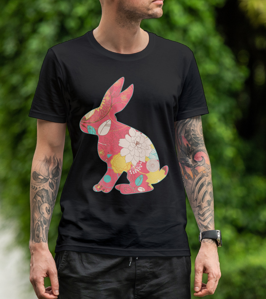 Retro Easter Bunny Vintage Floral T-Shirt