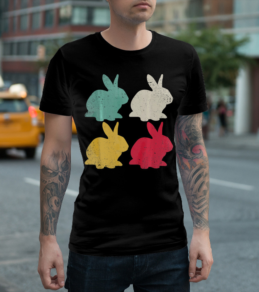 Retro Easter Bunny Rabbit Vintage Color Silhouette Quartet T-Shirt