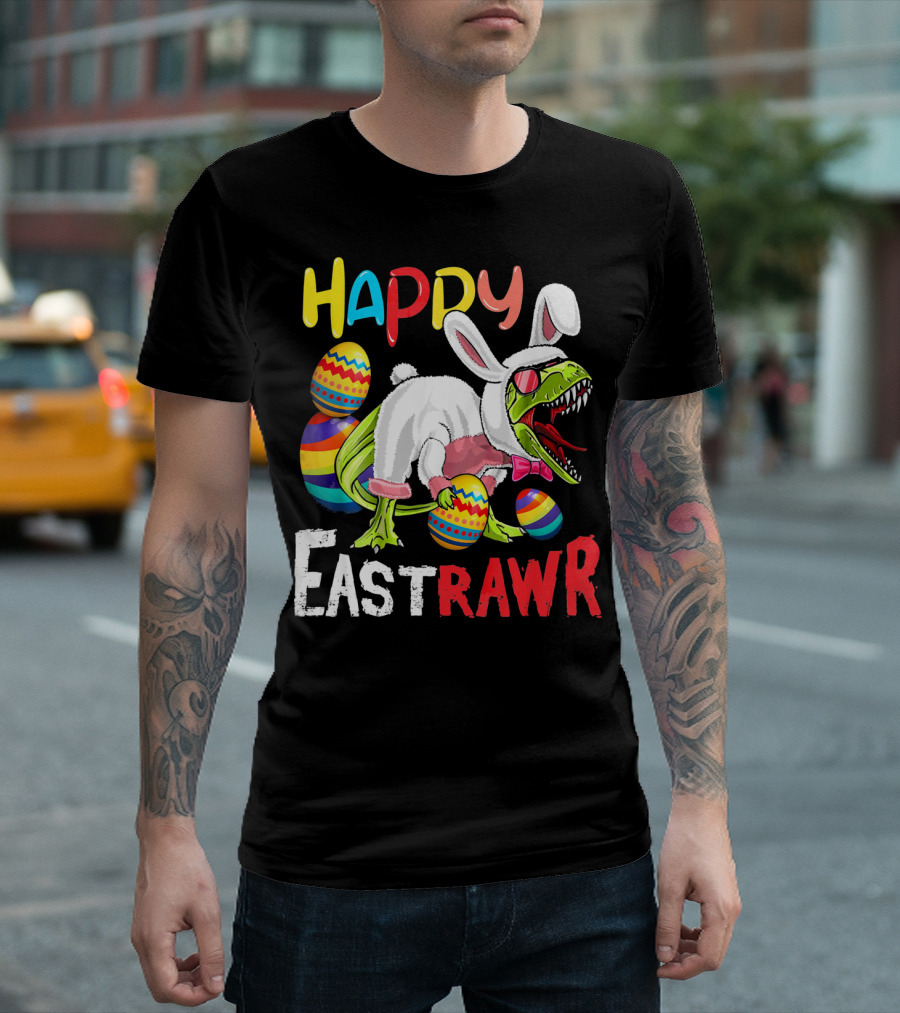 HAPPY EastRAWr Dinosaur Bunny Easter Eggs T-Shirt