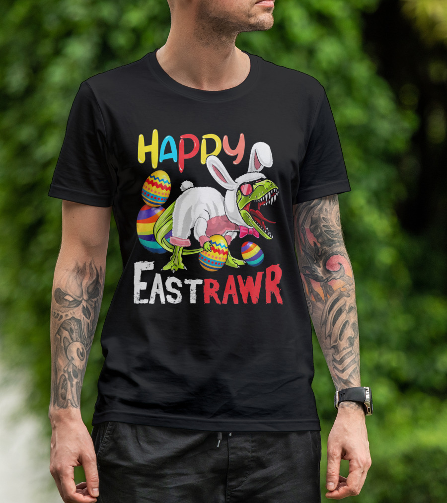 HAPPY EastRAWr Dinosaur Bunny Easter Eggs T-Shirt