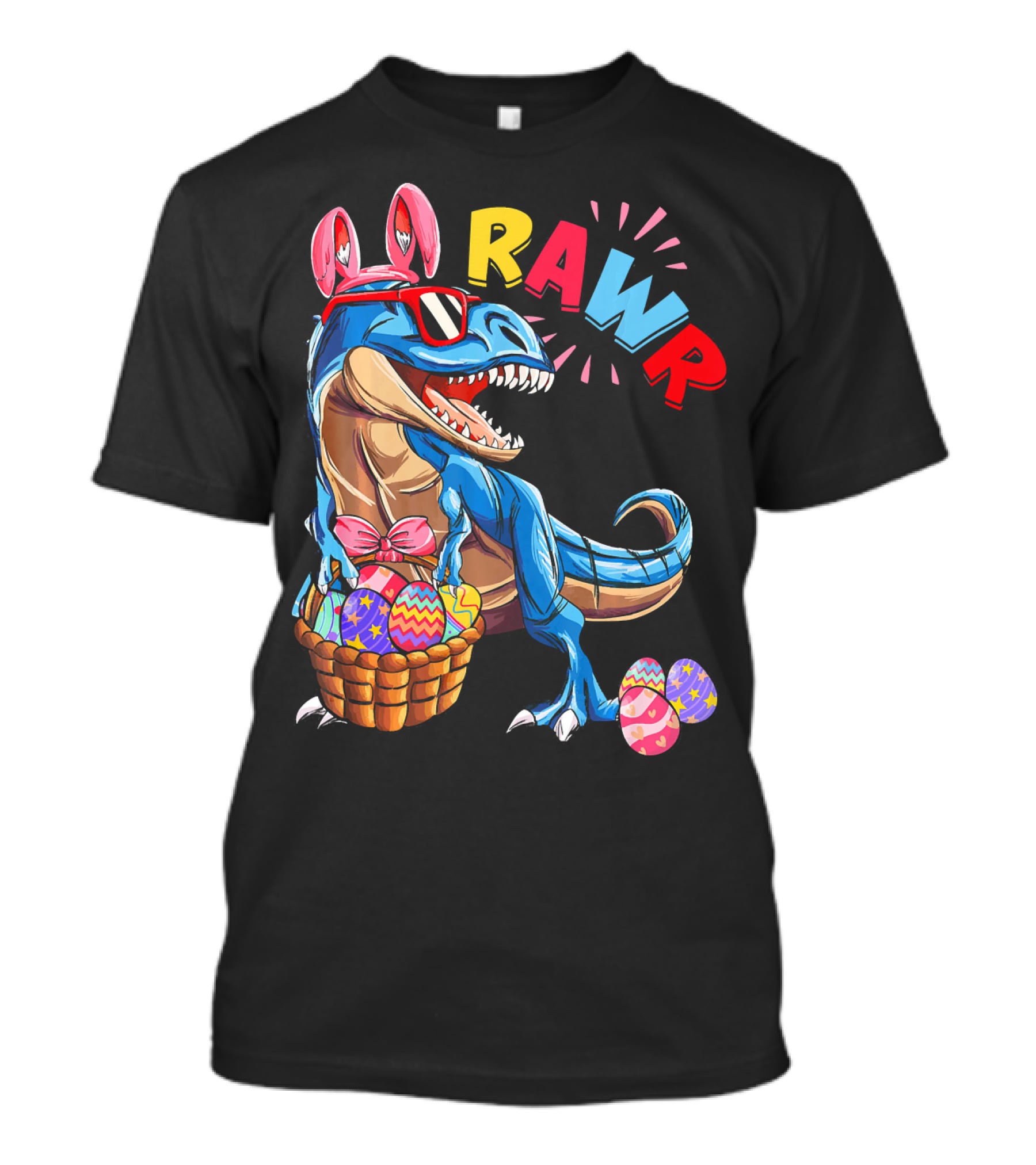 Dinosaur Easter Bunny Rex Rawr With Eggs And Basket T-Shirt