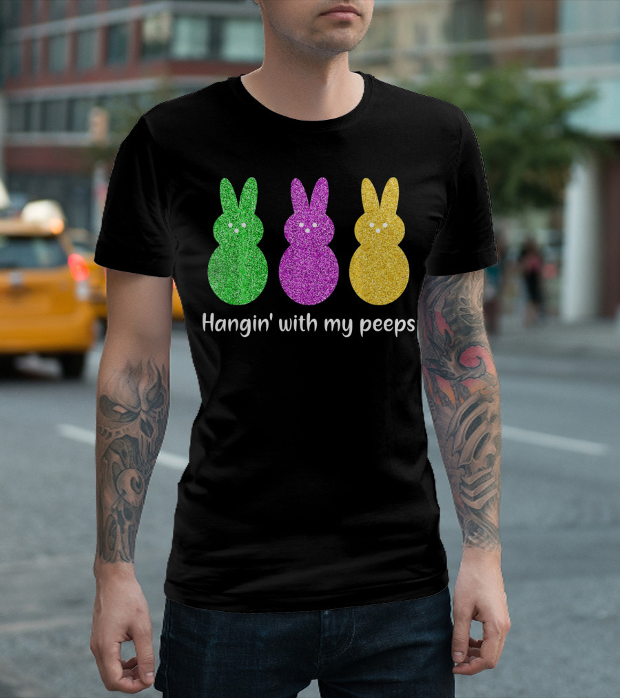 Hangin With My Peeps Glittery Bunny Trio T-Shirt