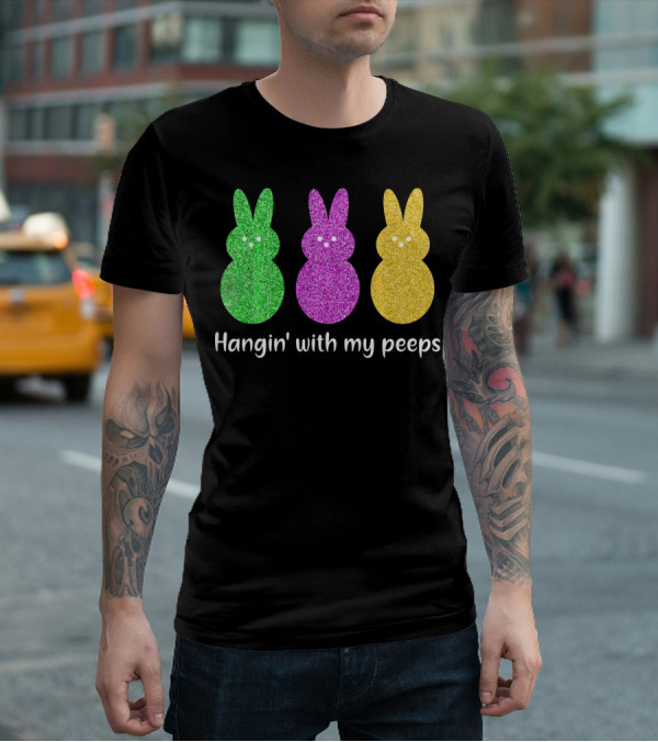 Hangin With My Peeps Glittery Bunny Trio T-Shirt