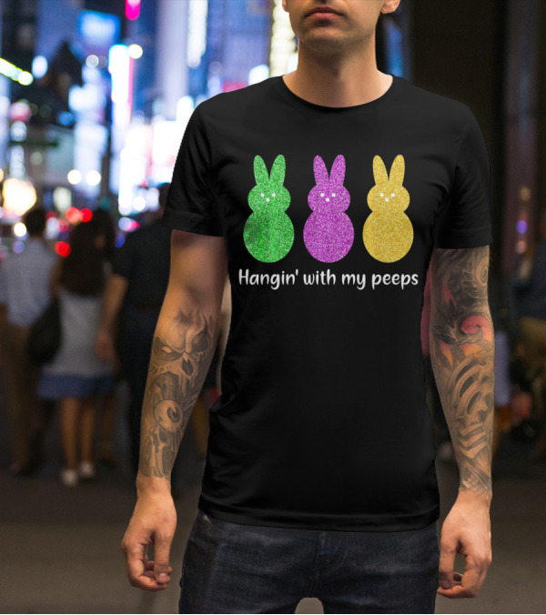 Hangin With My Peeps Glittery Bunny Trio T-Shirt