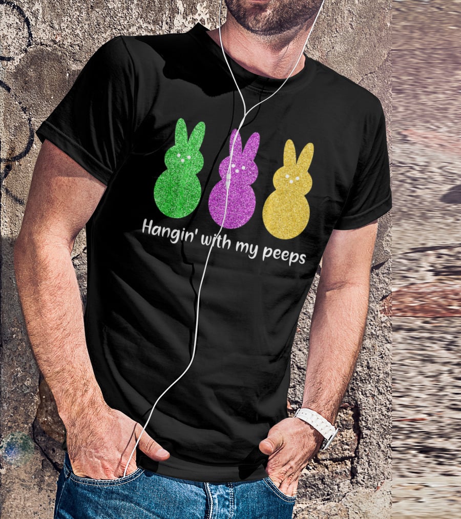 Hangin With My Peeps Glittery Bunny Trio T-Shirt