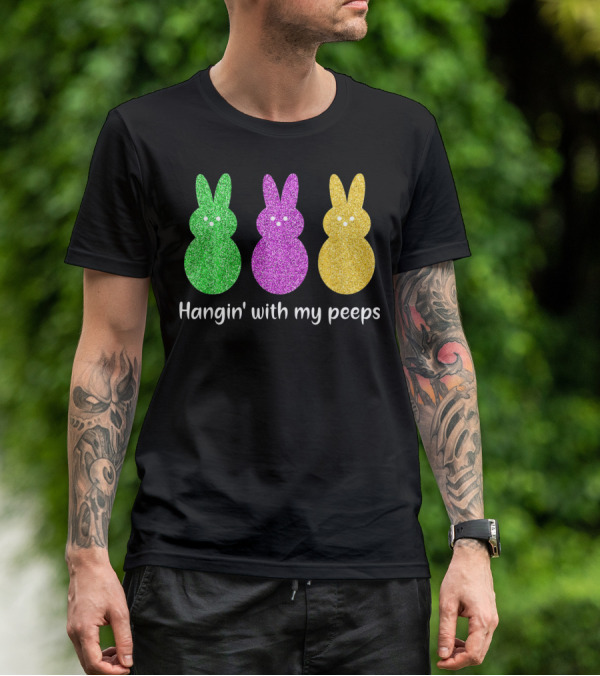 Hangin With My Peeps Glittery Bunny Trio T-Shirt