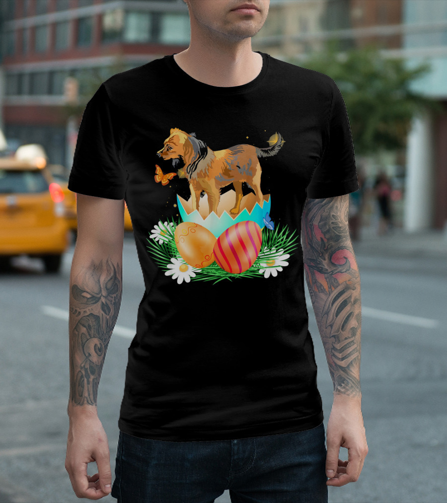 Easter Day Russian Toy With Bunny and Eggs on Grass with Flowers and Butterflies T-Shirt