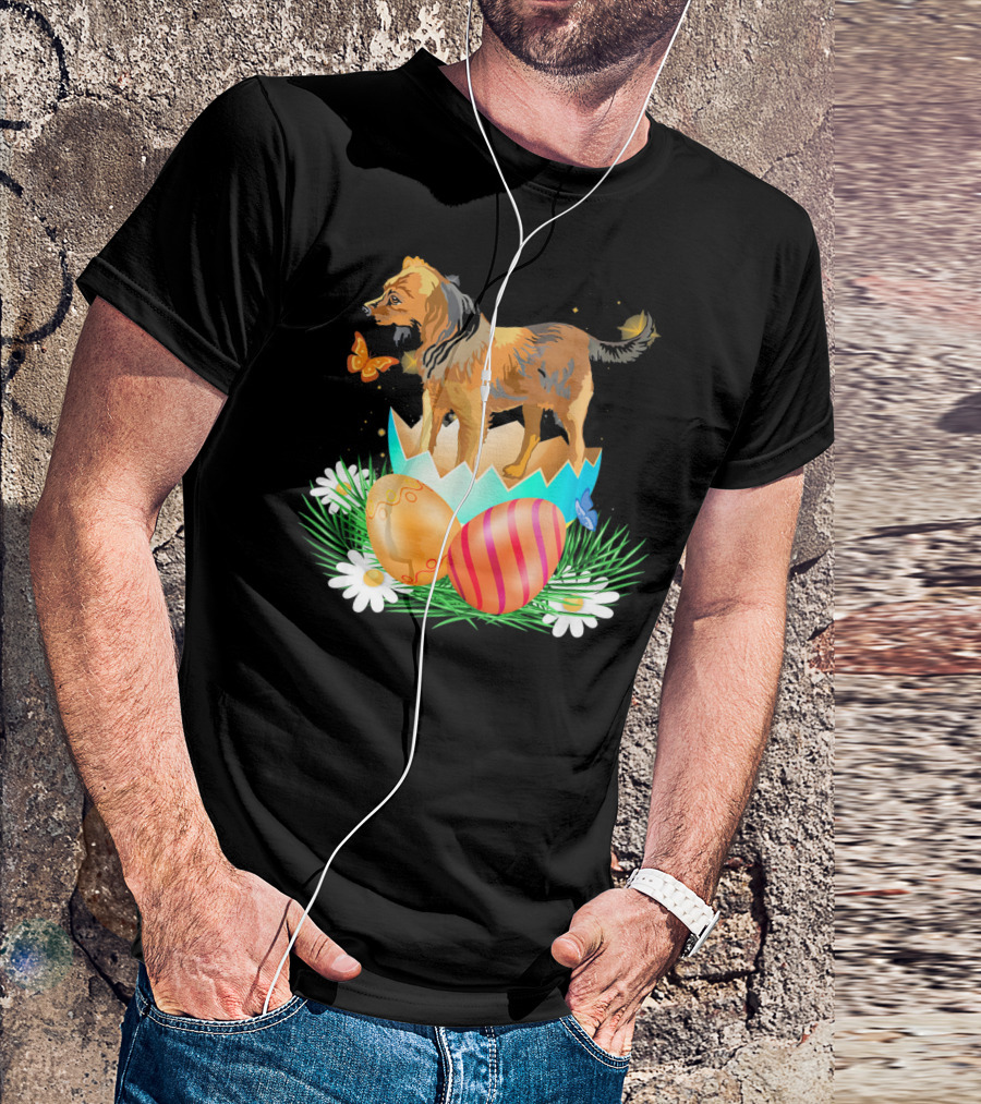 Easter Day Russian Toy With Bunny And Eggs On Grass With Flowers And Butterflies T-Shirt