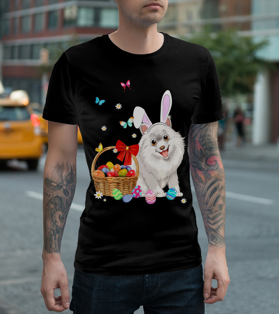 Samoyed Bunny Ear Rabbit Easter Eggs Basket Butterflies T-Shirt