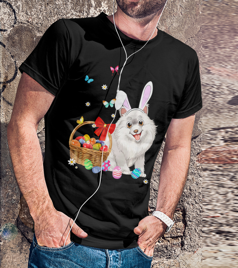 Samoyed Bunny Ear Rabbit Easter Eggs Basket Butterflies T-Shirt