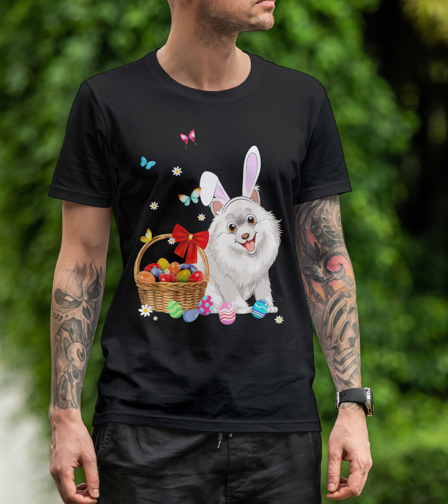 Samoyed Bunny Ear Rabbit Easter Eggs Basket Butterflies T-Shirt