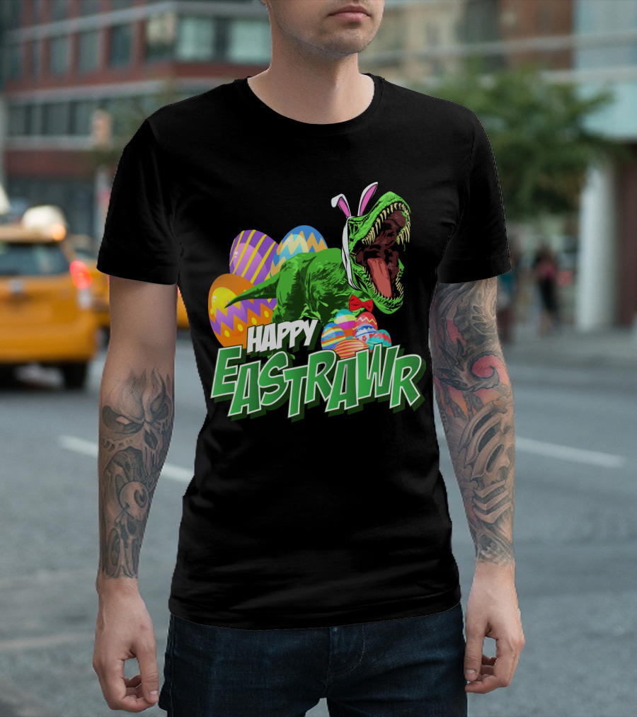 Happy Eastrawr Dinosaur Rex Easter Eggs Bunny Ears T-Shirt