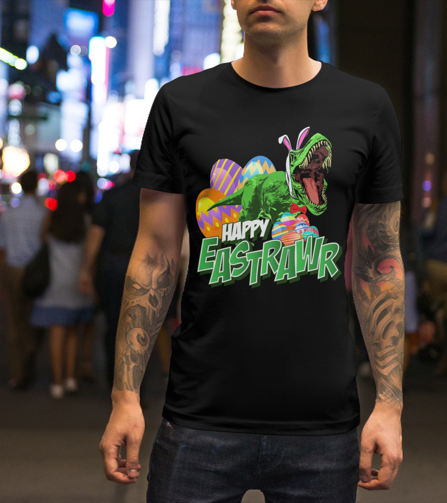 Happy Eastrawr Dinosaur Rex Easter Eggs Bunny Ears T-Shirt