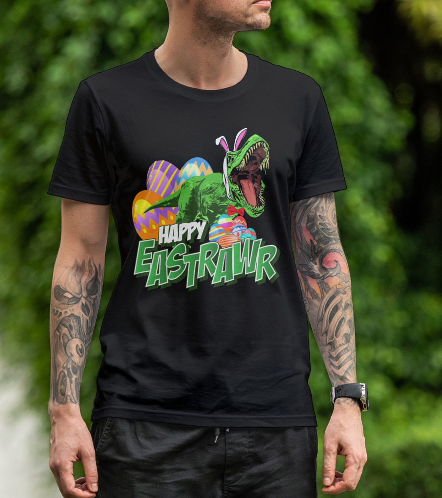 Happy Eastrawr Dinosaur Rex Easter Eggs Bunny Ears T-Shirt
