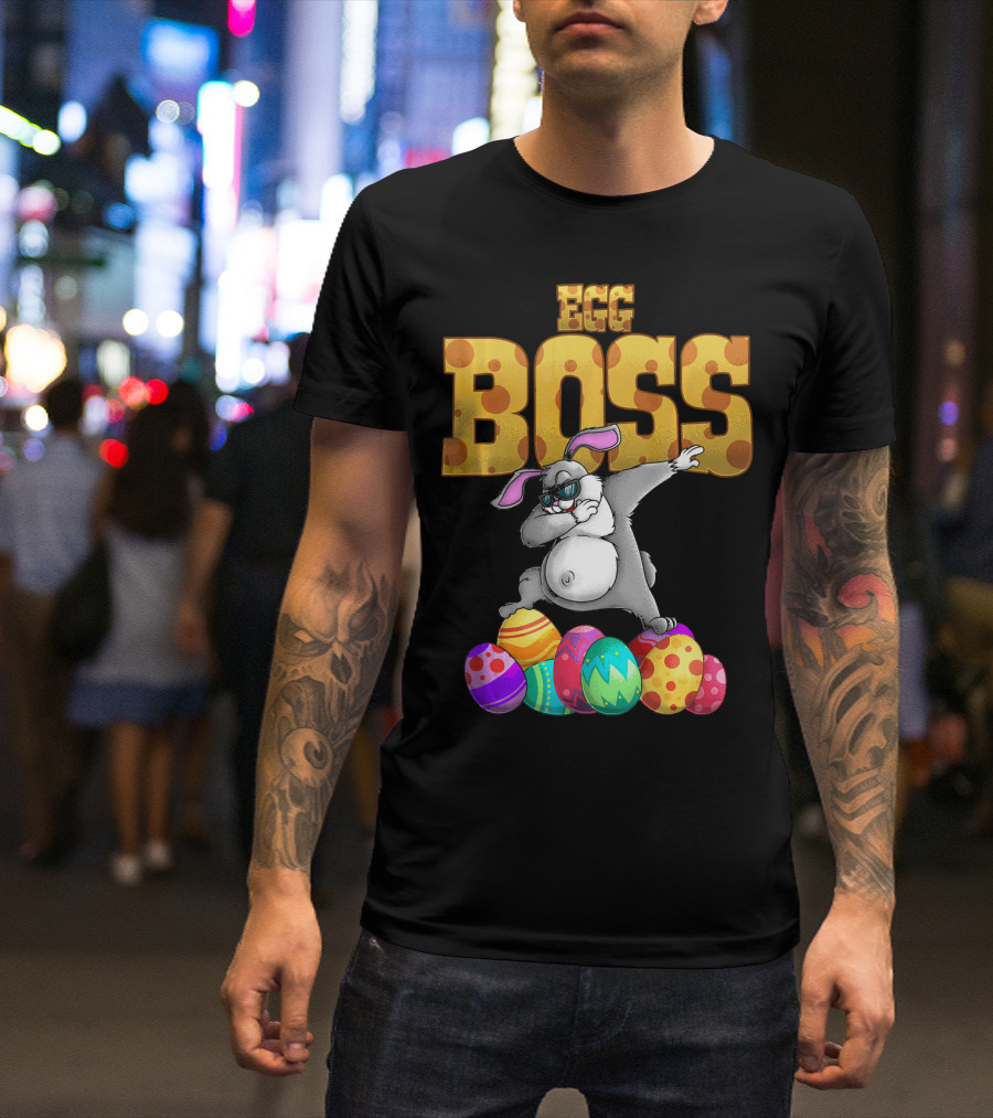 Egg Boss Cute Dabbing Easter Bunny With Colorful Eggs T-Shirt