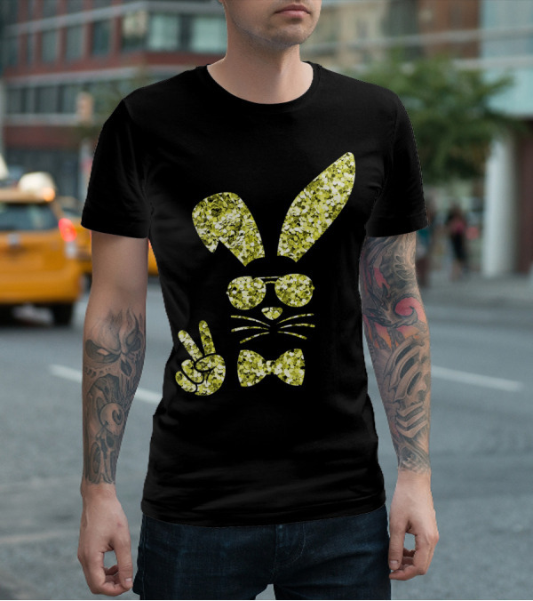 Easter Bunny Girls Cute Gold Glitter Bunny With Sunglasses And Bow Tie T-Shirt