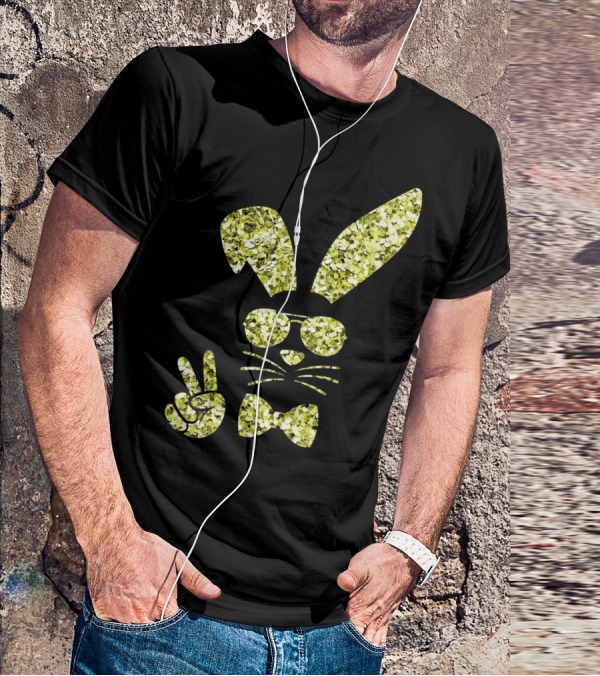 Easter Bunny Girls Cute Gold Glitter Bunny With Sunglasses And Bow Tie T-Shirt