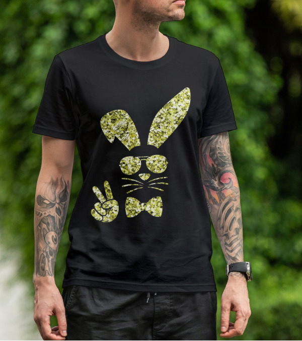 Easter Bunny Girls Cute Gold Glitter Bunny With Sunglasses And Bow Tie T-Shirt