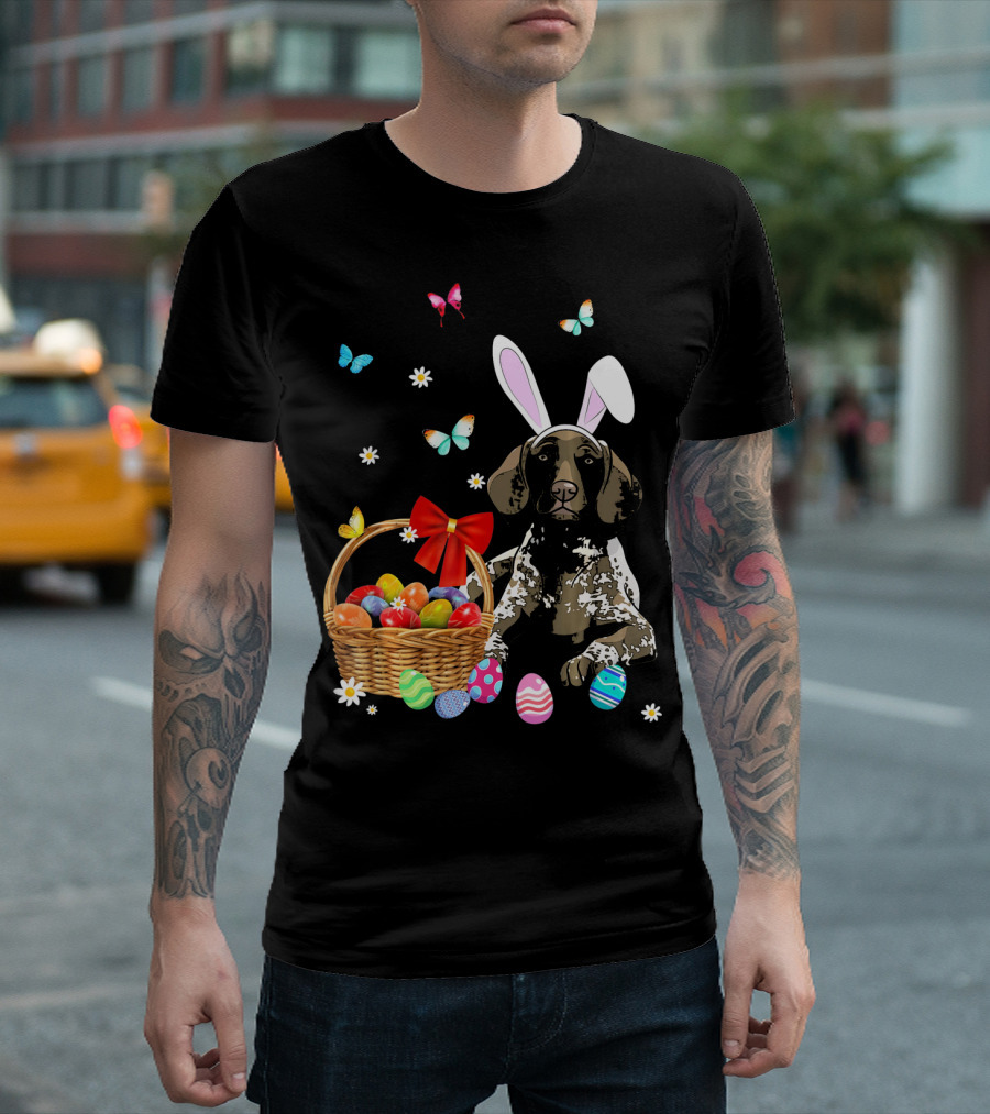 German Shorthaired Pointer With Bunny Ears And Easter Basket T-Shirt