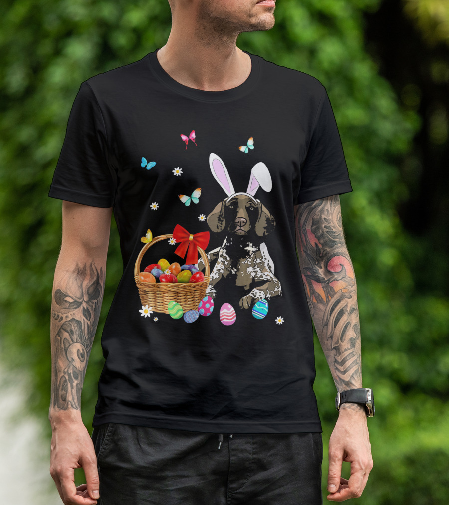 German Shorthaired Pointer With Bunny Ears And Easter Basket T-Shirt