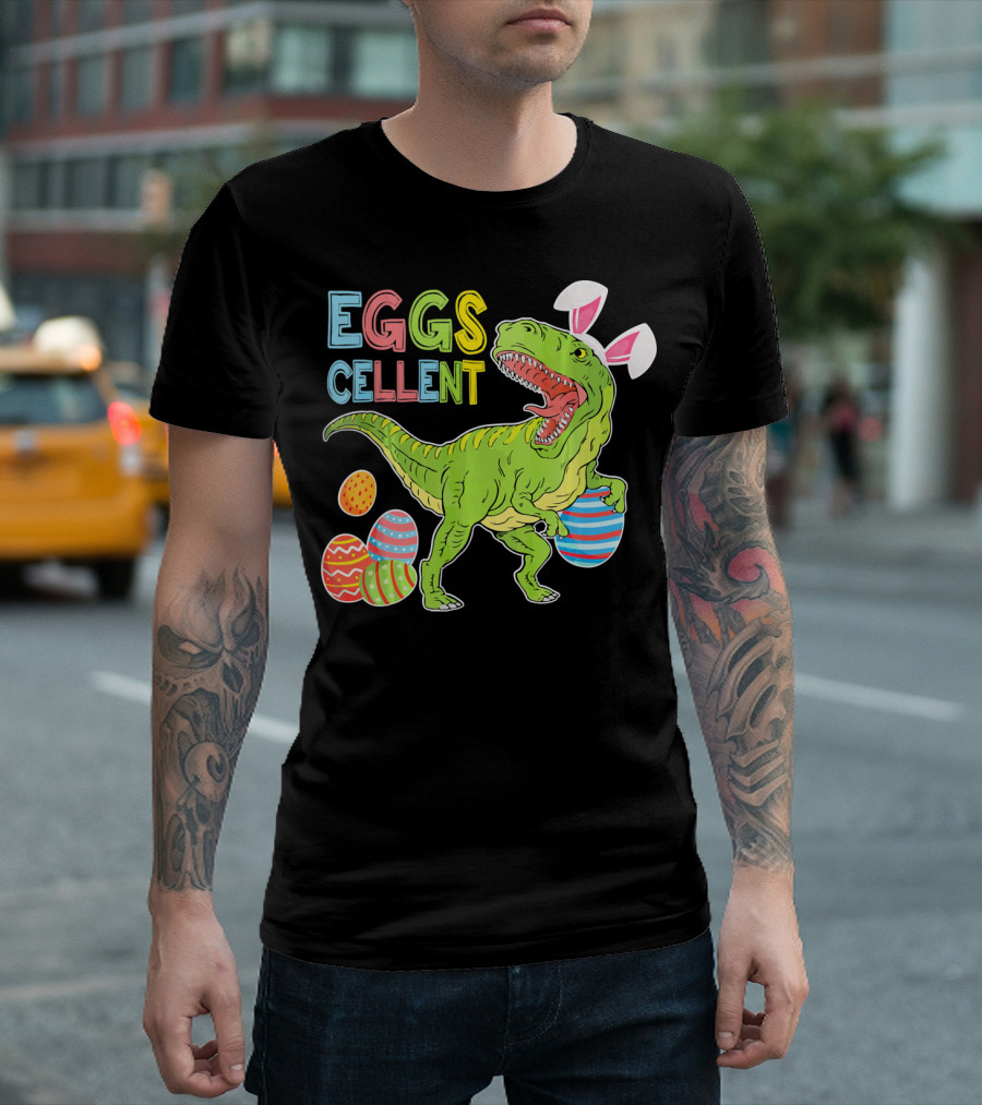 EGGSCELLENT Dinosaur Rex with Rabbit Ears and Easter Eggs T-Shirt