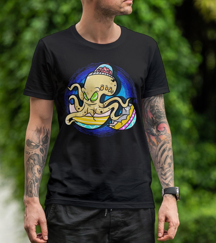 Alien Octopus Breaking Out Of Easter Egg Hunt Strategy T-Shirt