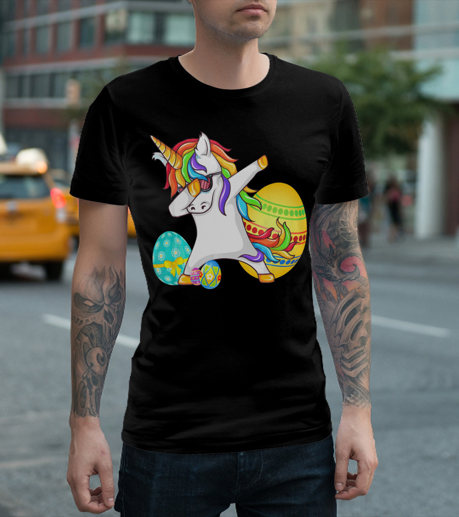 Dabbing Unicorn with Easter Eggs and Bunny Ears T-Shirt