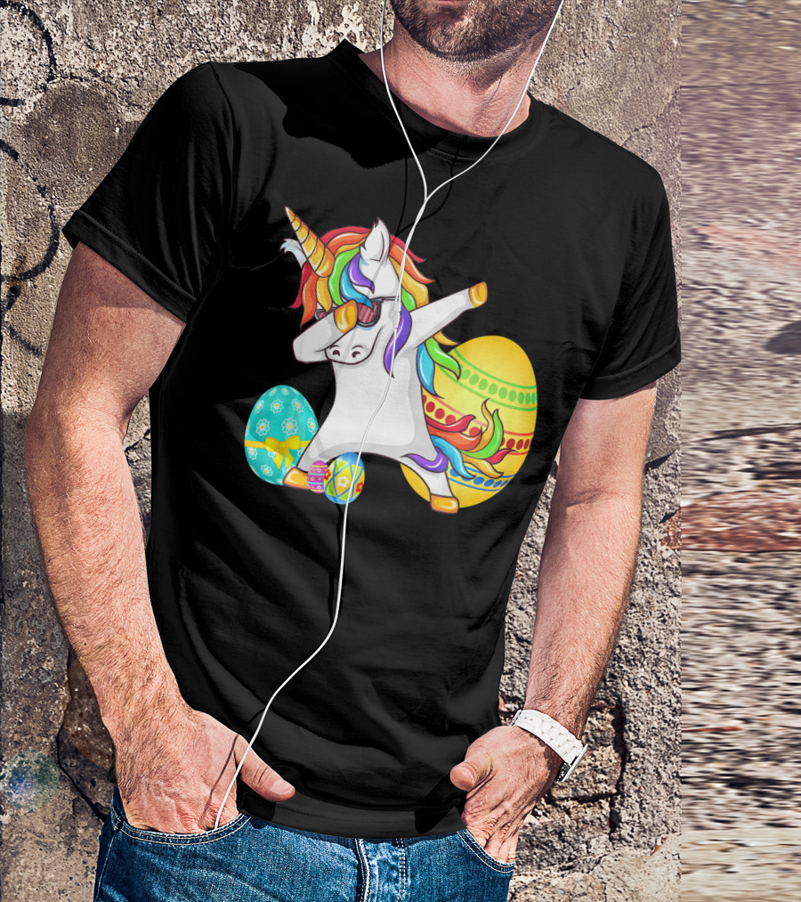 Dabbing Unicorn With Easter Eggs And Bunny Ears T-Shirt