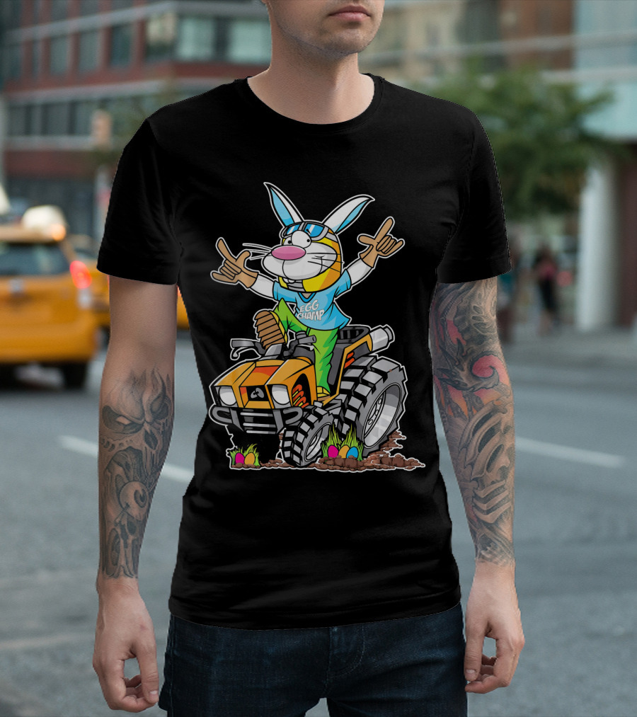 Easter Bunny Egg Champ Riding ATV with Easter Eggs and Sunglasses T-Shirt