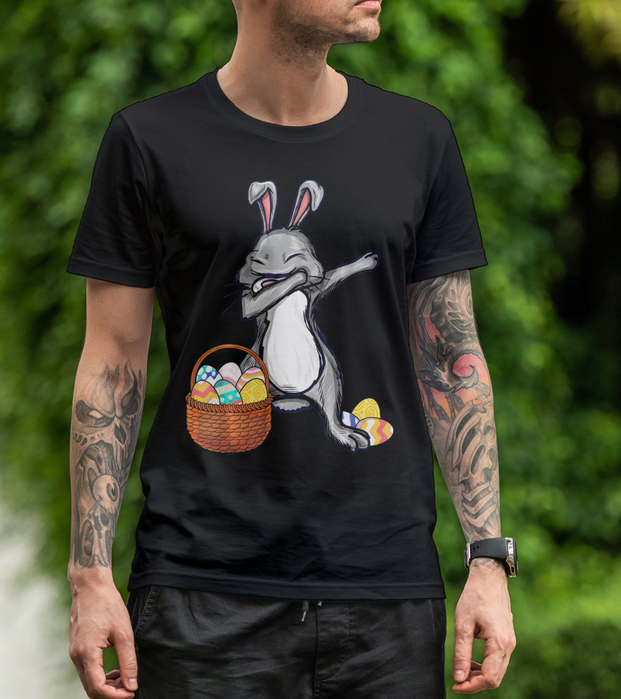 Dabbing Easter Bunny With Colorful Egg Basket T-Shirt