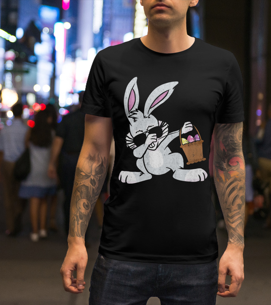 Dabbing Easter Bunny With Sunglasses And Basket Of Colorful Eggs T-Shirt