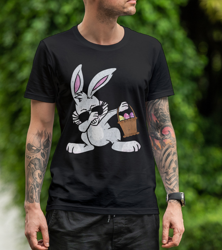 Dabbing Easter Bunny With Sunglasses And Basket Of Colorful Eggs T-Shirt