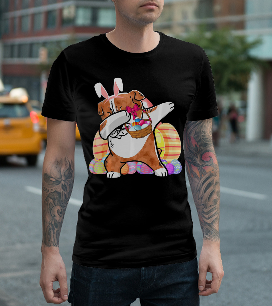 Bernese Mountain Dog Dabbing With Easter Bunny Ears and Eggs Basket T-Shirt