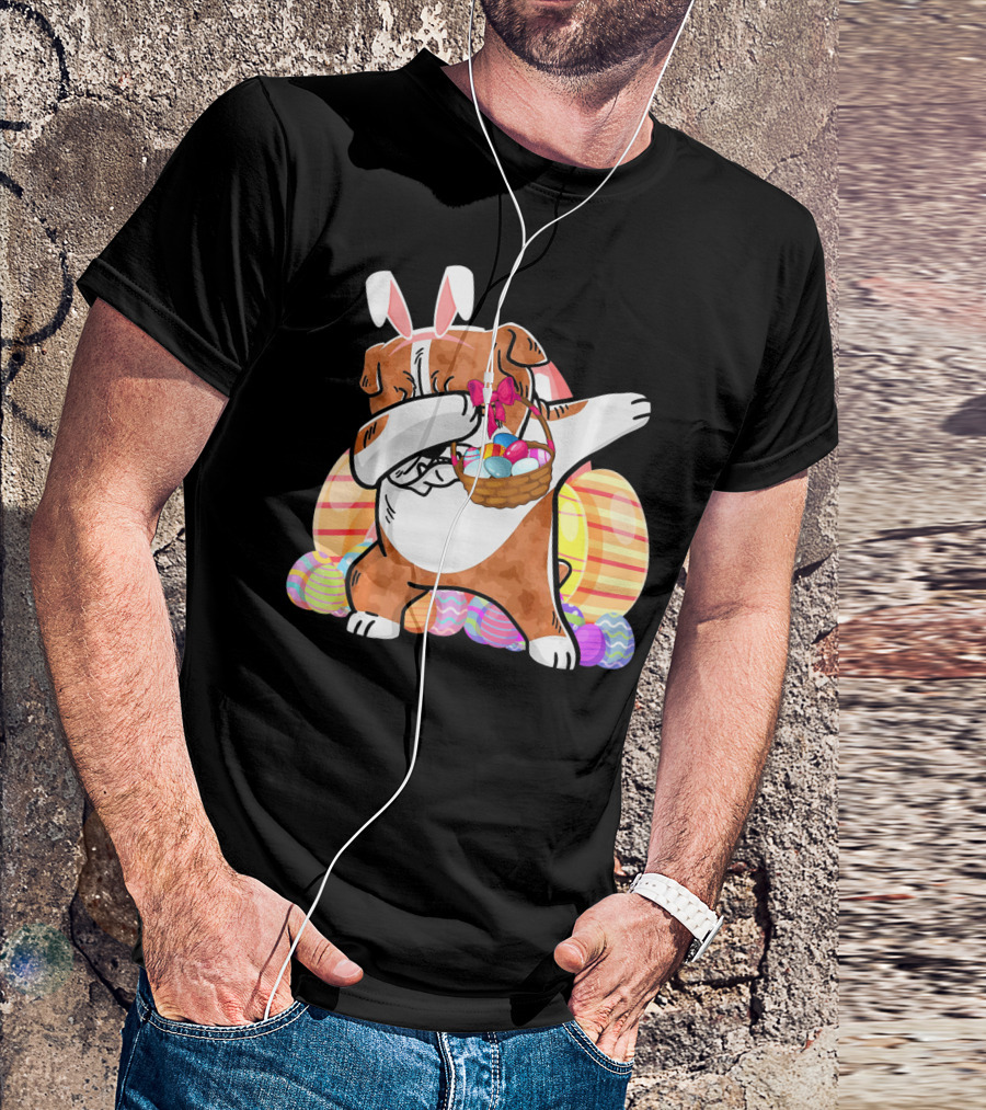 Bernese Mountain Dog Dabbing With Easter Bunny Ears And Eggs Basket T-Shirt