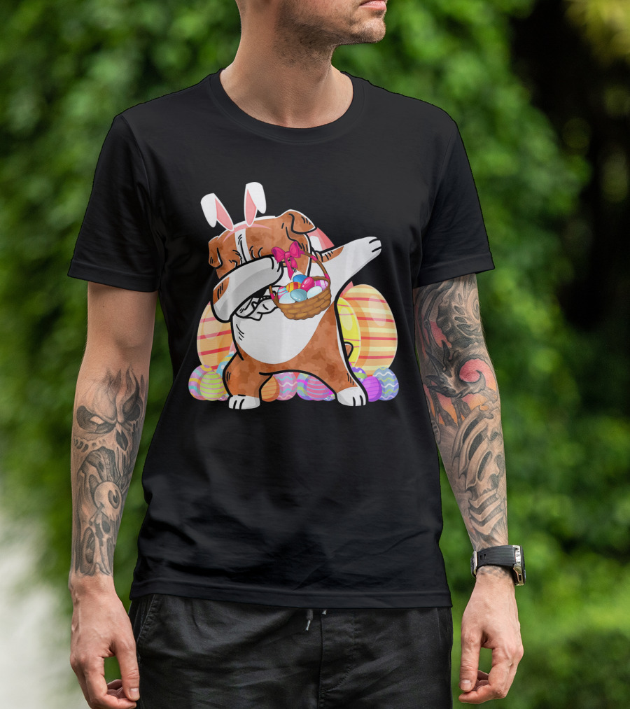 Bernese Mountain Dog Dabbing With Easter Bunny Ears And Eggs Basket T-Shirt